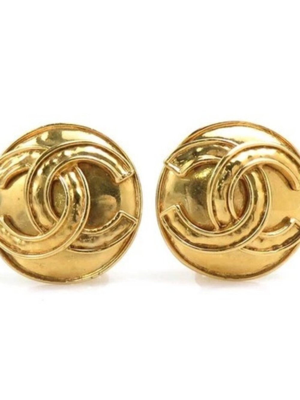 Auth CHANEL Vintage CC Logo Clip on Earrings Gold Metal - e61527a